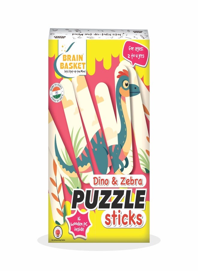 BRAIN BASKET Pack of 2 Animal Puzzle Sticks for Kids 2-4 Years | Educational Montessori Jigsaw Puzzle | Early Learnin Animal Names Dinosaur, Zebra| Puzzle & Scrabble Game for Kids - Image 1